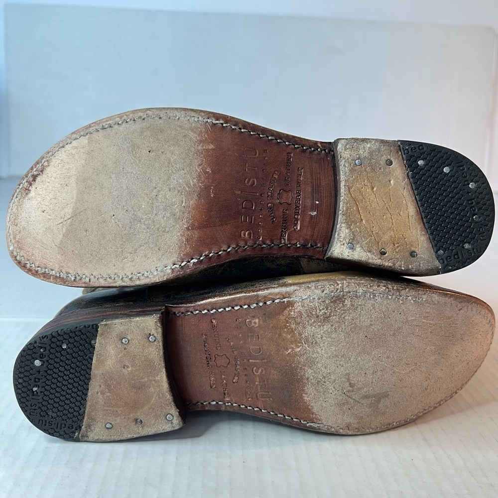 Bed Stu Distressed Metallic Brown Mid-Calf Combat Boots - Picture 8 of 13